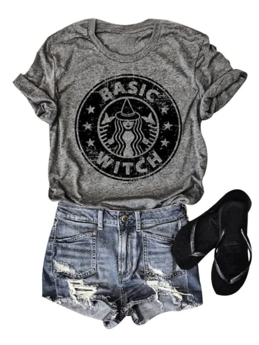 Basic Witch Halloween T-Shirt Women Short Sleeve Crew Neck Tee